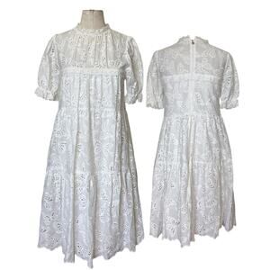 Kate Spade Eyelet Lace Butterfly Spring Dress Puff Sleeve Tiered Cottagecore XS